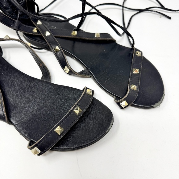 Lace Up Black Gladiator Sandals with Gold Stud Accents - Picture 3 of 8